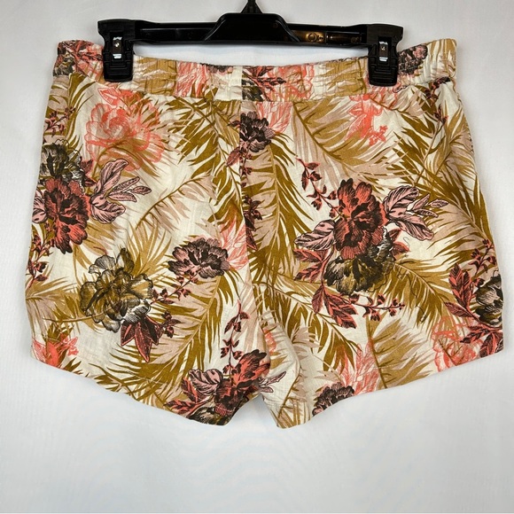 Kut from the Kloth Pink Brown Tan Palm Tree 100% Linen Elastic Waist Shorts - Picture 3 of 11